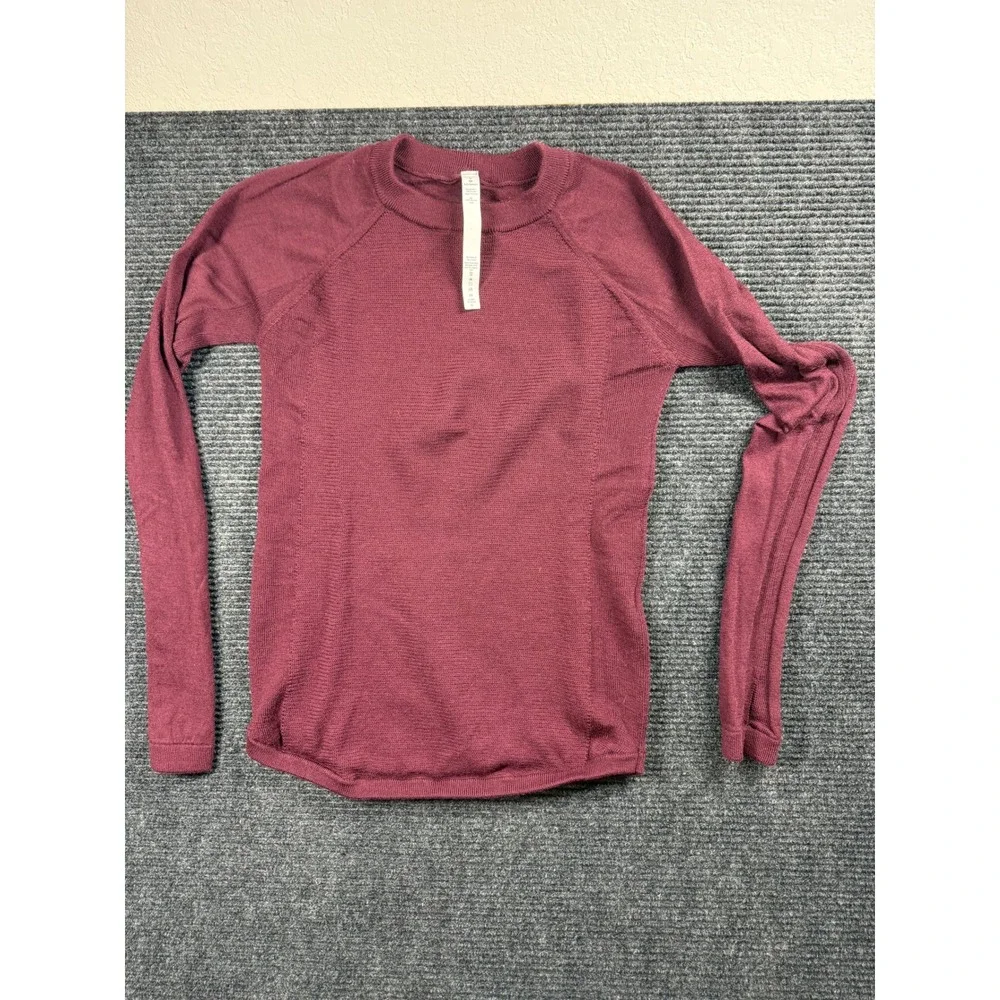 Lululemon Rest Less Pullover 100% Merino Wool Burgundy Magenta Sweater Size 8